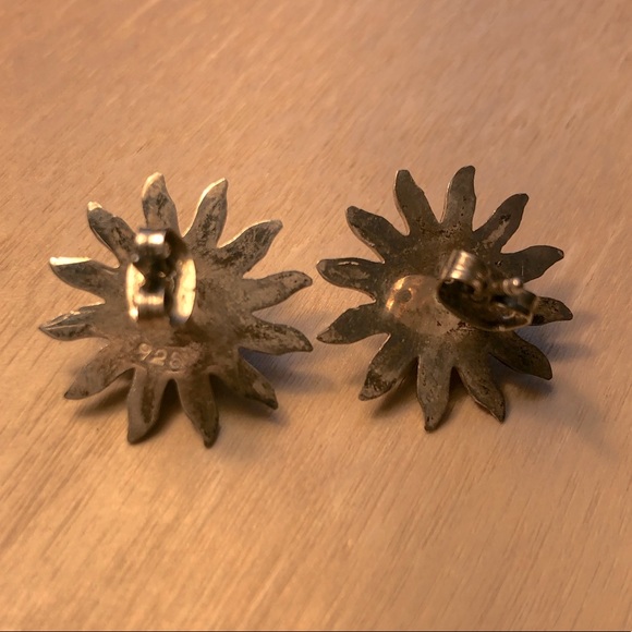 Vintage 90s Amber Cabochon Sunburst Earrings - Picture 2 of 4